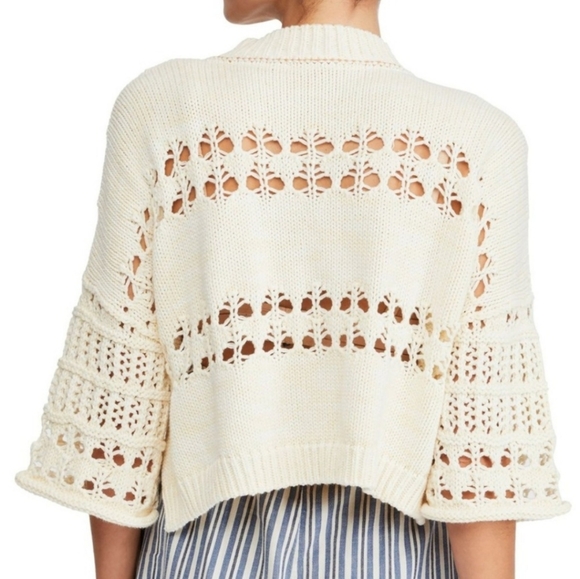 FREE PEOPLE Dreams Tonight Crochet In Ivory Knit Sweater NWOT - Picture 3 of 11
